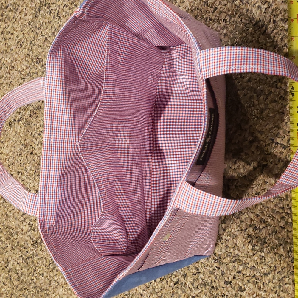 Ralph Lauren Red White and Blue Micro Plaid Tote Bag with Structured Design. - Picture 5 of 7